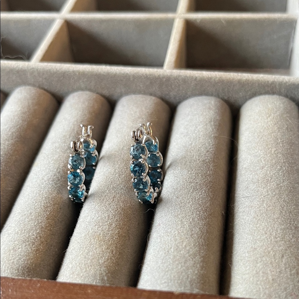 Elegant Blue Gemstone Hoop Earrings